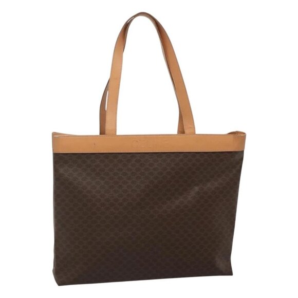 CELINE Macadam Canvas Tote Bag PVC Leather Brown Gold Auth mr1098 - Picture 1 of 16